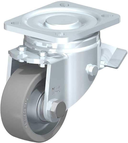 Blickle LH-ALTH 80K-ST-AS Stahlblech-Lenkrolle, Schwerlast-Ausführung, mit Anschraubplatte & Feststeller, Blickle Extrathane®, Grau, 852508