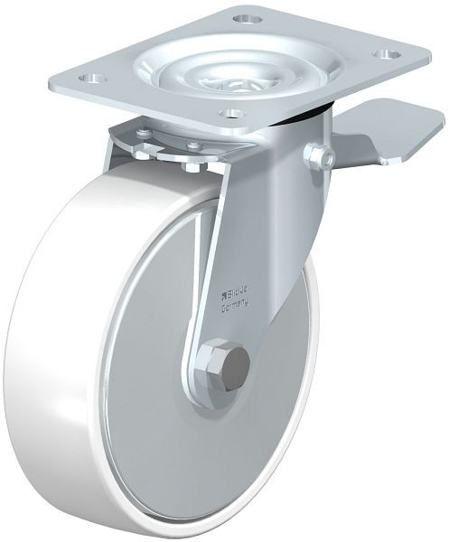 Blickle LE-PO 160R-ST-FA Stahlblech-Lenkrolle mit Anschraubplatte & Feststeller, Polyamid, Weiß, 749575