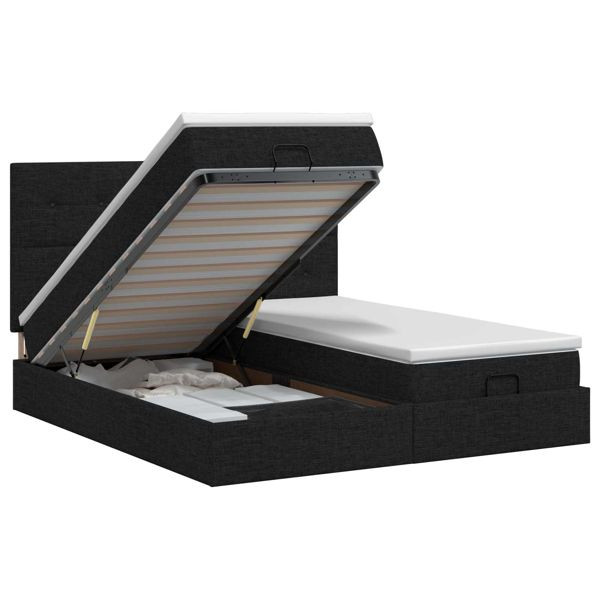 vidaXL Ottoman Bett mit Matratze mit Kopfteil 2 Stk. Schwarz Stoff, 3457857