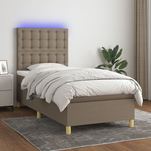 vidaXL Boxspringbett mit Matratze & LED Taupe 100x200 cm Stoff, 3135737