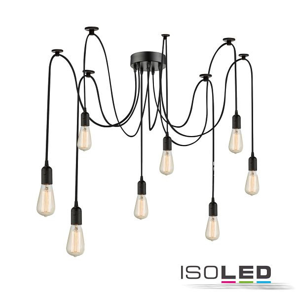 ISOLED Hängeleuchte Spider 1 Metall schwarz, 8 Kabel 1,5m-3,5m, ohne 8xE27 Leuchtmittel, 115049