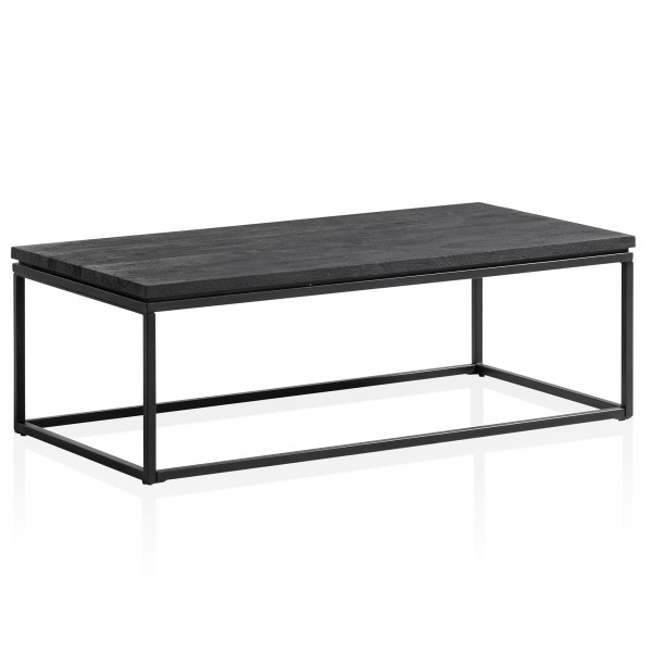 Wohnling Couchtisch 120x60x40 cm Mango Massivholz/Metall Schwarz Sofatisch Rechteckig, Wohnzimmertisch mit natürlicher Holzmaserung, WL6.987