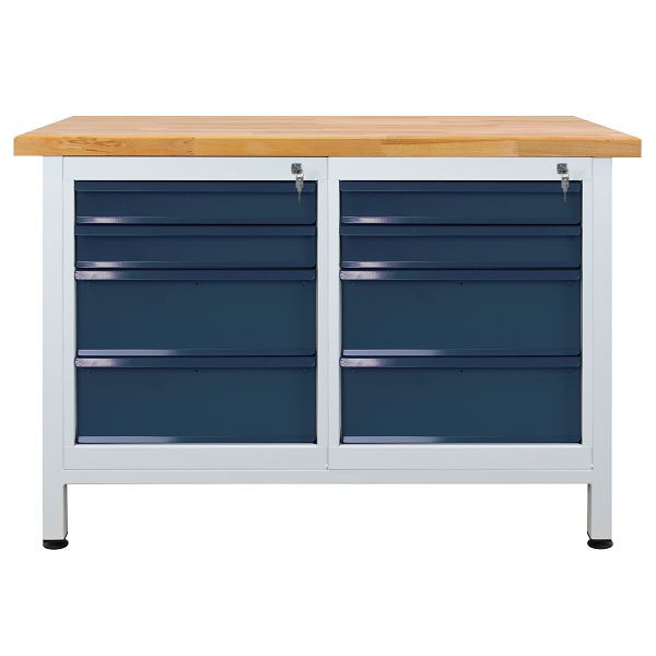 ADB Werkbank 8 Schubladen, Maße: 1200x600x840mm (BxTxH), Farbe Werktisch: grau, RAL 7035, Farbe Schublade / Tür: Anthrazitgrau (RAL 7016), 42932