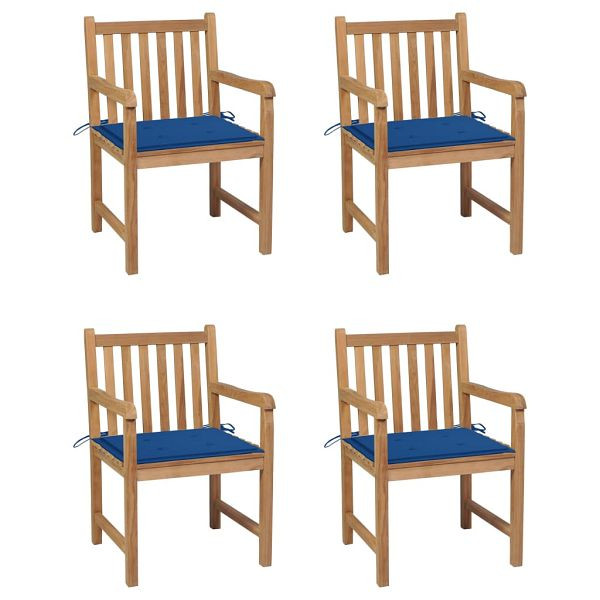 vidaXL Gartenstühle 4 Stück mit Königsblauen Kissen Massivholz Teak, 3073014