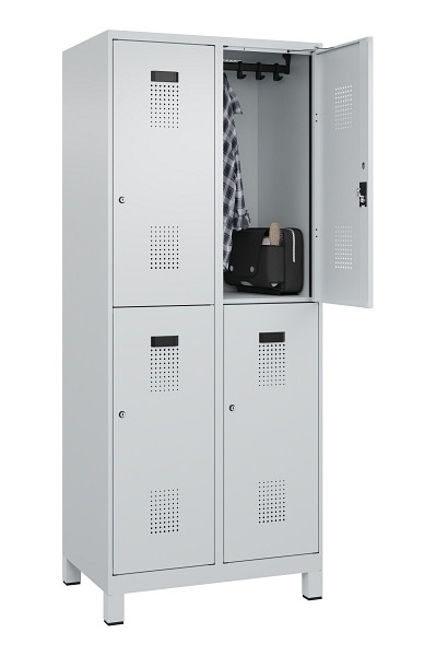 C+P Doppelstöckiger Spind Evolo PLUS, mit Füßen, 4 Fächer, 1950x800x500mm, 7035, Frontfarbe RAL 7035 Lichtgrau, Zylinderschloss, 049310-22 S10040