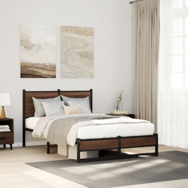 vidaXL Metallbett ohne Matratze Braun Eichen-Optik 120x190 cm, 4007937