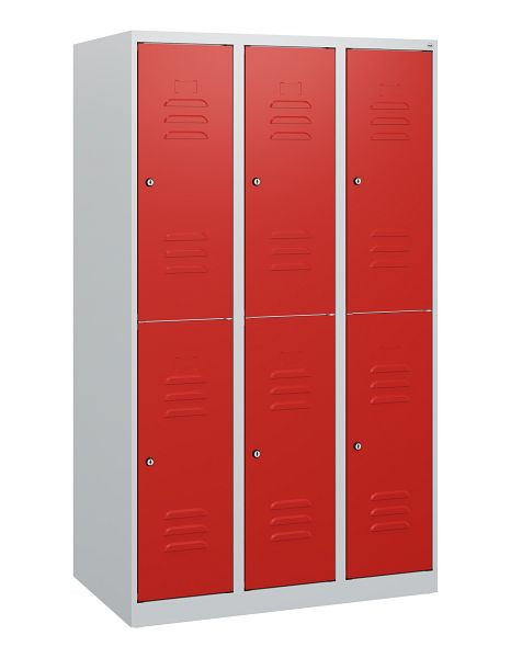 C+P Doppelstöckiger Spind Classic PLUS, 3 Abteile, 1530x900x500mm, 7035/3020, Zylinderschlösser, 0803005-30 S10021