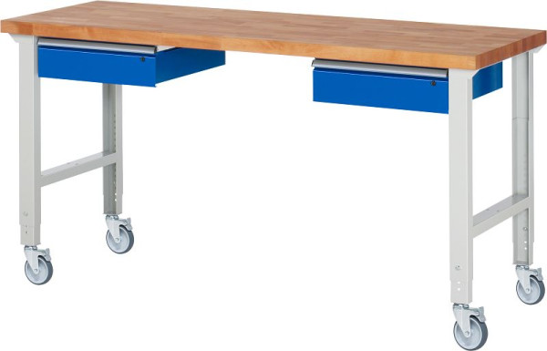 RAU Fahrbare Werkbank (höhenverstellbar) 7002A1, 2000x700x950-1000mm, 4 Lenkrollen, 05-7002A1-207B4H4.11