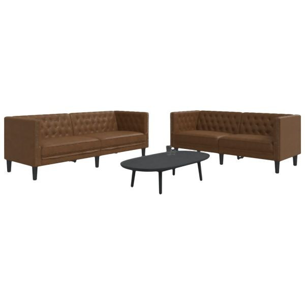 vidaXL 2-teilig Chesterfield-Sofa-Set Braun Kunstleder Wildleder-Optik, 3209280