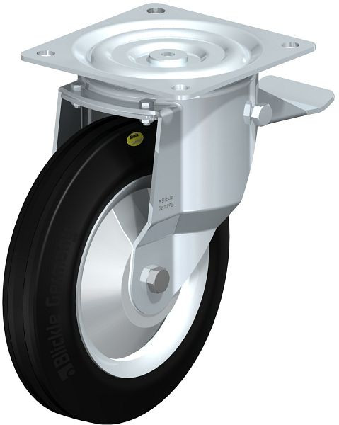 Blickle L-RD 252R-ST-FA Stahlblech-Lenkrolle, mittelschwere Ausführung, mit Anschraubplatte & Feststeller, Zweikomponenten-Vollgummi, Schwarz, 92874