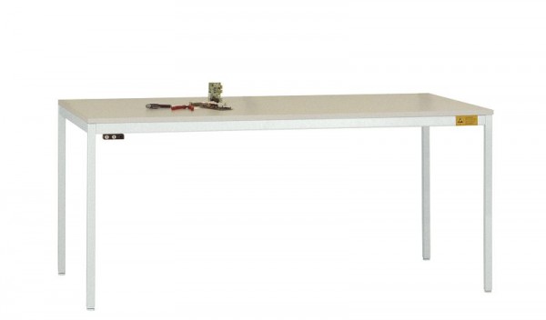 Manuflex ESD-Arbeitstisch UNIDESK mit Kunststoffplatte, Gestell Lichtgrau RAL 7035, BxTxH = 2000 x 800 x 723-733 mm, Lichtgrau, LD1116.7035