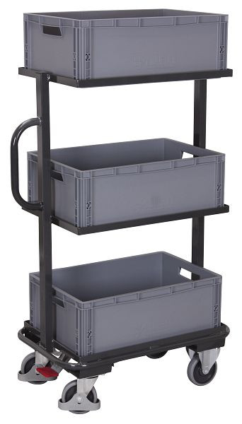 VARIOfit Beistellwagen mit 3 Kunststoffkisten, Ladefläche: 610 x 410 mm, RAL 7016 anthrazitgrau, sw-400.804/AG