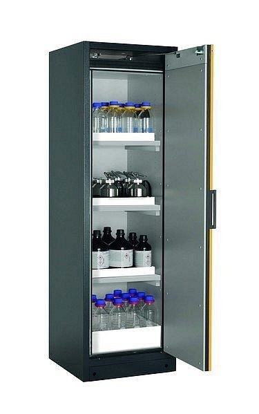 asecos Sicherheitsschrank Q-CLASSIC-90, Q90.195.060.R in sicherheitsgelb RAL 1004 mit 3x Wannenboden Standard (Polypropylen), 30073-040-33417