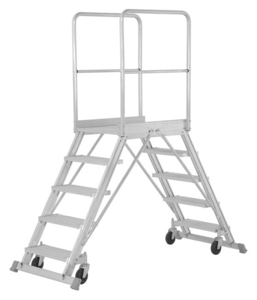 HYMER Podesttreppe fahrbar, einseitig begehbar nach DIN EN 131-7, 2x5 Stufen, Standhöhe 1,21 m, 688905