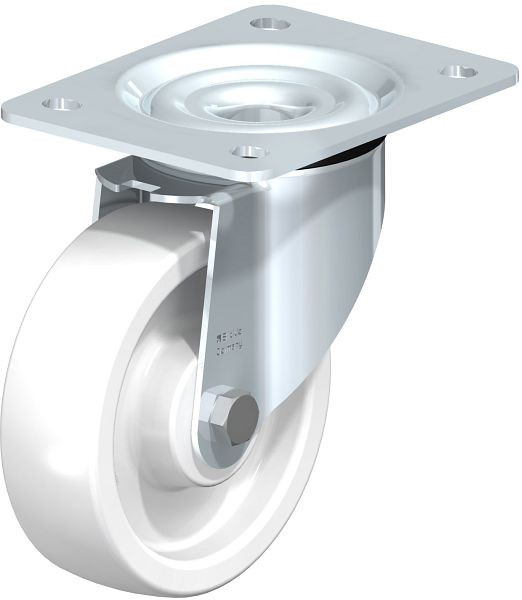 Blickle LK-SPO 125G-3 Stahlblech-Lenkrolle, schwere Ausführung, mit Anschraubplatte, Polyamid, Weiß, 267567