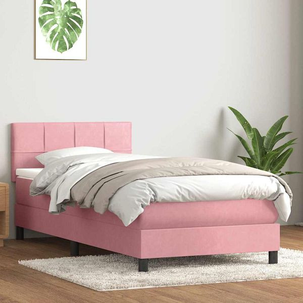 vidaXL Boxspringbett mit Matratze Rosa 80x220 cm Samt, 3316238