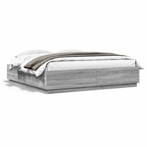 vidaXL Bettgestell mit LED Grau Sonoma 200x200 cm Holzwerkstoff, 3209588
