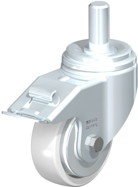 Blickle LHZ-SPO 127K-FI-FA Stahlblech-Lenkrolle, Schwerlast-Ausführung, mit Zapfen & Feststeller, Polyamid, Weiß, 852944