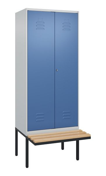 C+P Umkleidespind Classic PLUS, Doppel-Spind, 2 Abteile, 2120x800x815mm, 7035/5023, Zylinderschloss, Buche-Sitzleisten, 0800427-22P S10049