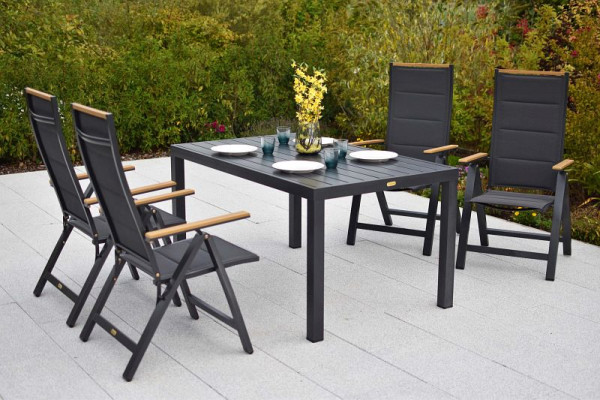 Merxx Verona Set 5-teilig, 4 Verona Klappsessel, 1 Tisch 150 x 90 cm, Tischplatte aus Aluminium, 51086-309