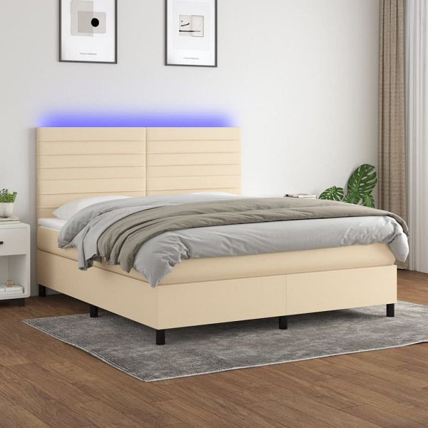 vidaXL Boxspringbett mit Matratze & LED Creme 160x200 cm Stoff, 3134970