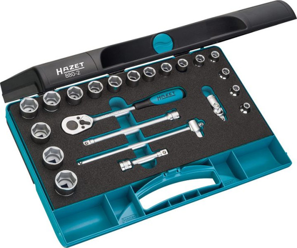 Hazet Steckschlüssel Satz, Vierkant hohl 10 mm (3/8 Zoll), Außen-Sechskant-Tractionsprofil, Anzahl Werkzeuge: 22, 880-2