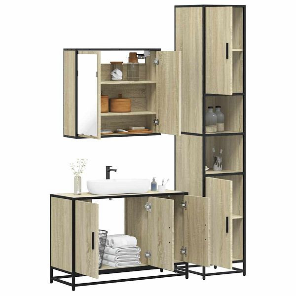 vidaXL 3-tlg. Badmöbel-Set Sonoma-Eiche Holzwerkstoff, 3301071