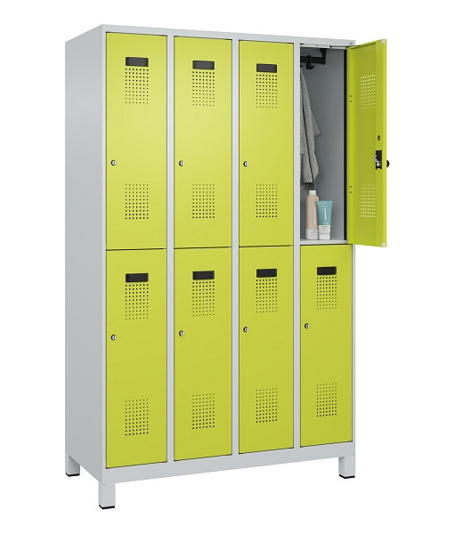 C+P Doppelstöckiger Spind Evolo PLUS, mit Füßen, 8 Fächer, 1950x1200x500mm, 703, Frontfarbe 1108060 RDS Clowngrün, Zylinderschloss, 049310-40 S10042