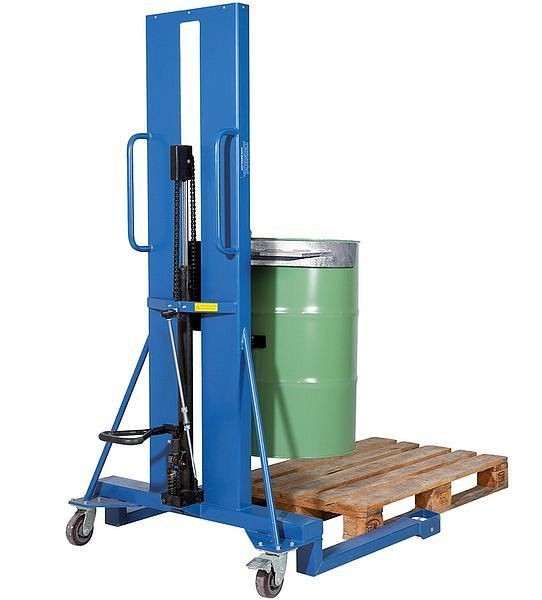 asecos Fasslifter, mit Fußpumpe, mit breitem Fahrwerk, Hubbereich 0–1170 mm, 23276
