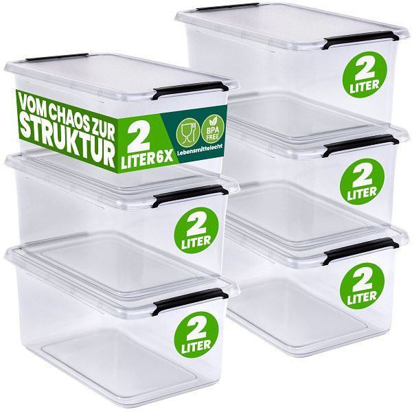 DEUBA Aufbewahrungsbox, VE: 6er-Set 20x15x12cm 2L transparent stapelbar, 996813