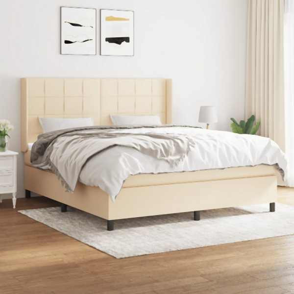 vidaXL Boxspringbett mit Matratze Creme 180x200 cm Stoff, 3131454