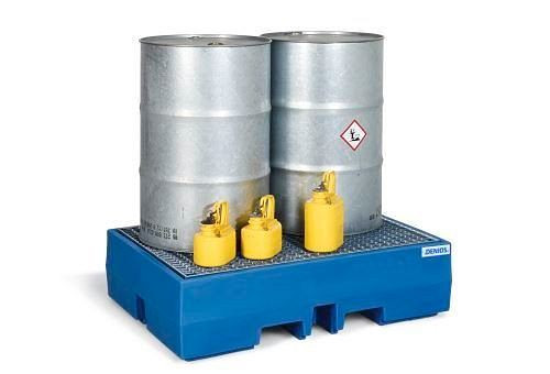 DENIOS Auffangwanne PolySafe ECO aus Polyethylen (PE), mit verzinktem Gitterrost, für 2 Fässer à 200 Liter, 162287