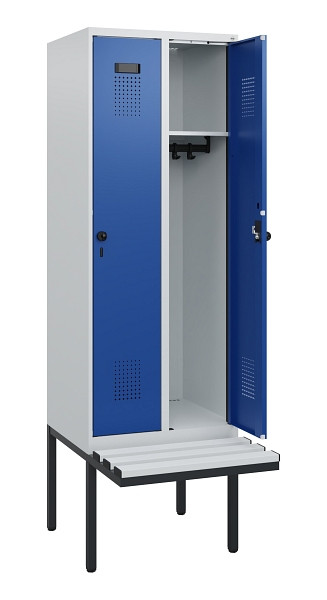 C+P Spind Evolo PLUS, 2 Abteile, 1950x600x815mm, 7035/5010, Drehriegel, Sitzfläche Kunststoff, 0490405-20 S10060