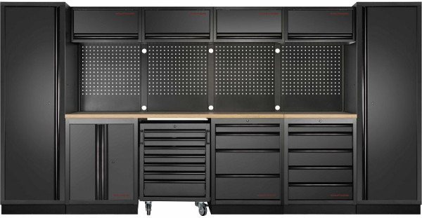 Kraftwerk MOBILIO BLACK EDITION 6er Kombi, 9 Schubladen, 7 Schränke, Unterschrank-Werkstattwagen, Tiefe: 721 mm, 3964K-BLK-017-EX