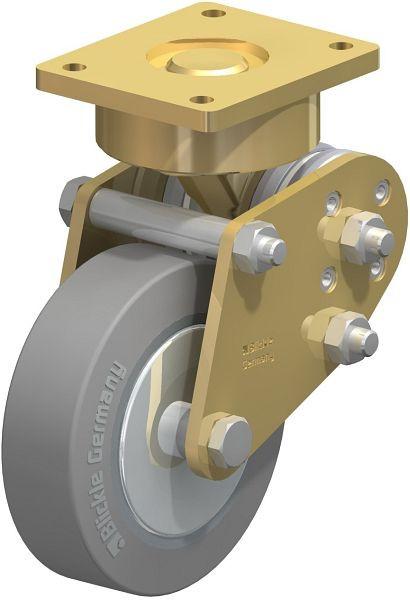 Blickle BPFE-ALEV 125K-SG-FA Schwerlast-Bockrolle mit Polyurethan-Drehfedern, Elastik-Vollgummi, Grau, 853735