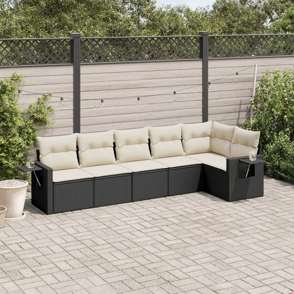 vidaXL 6-teilig Garten-Sofagarnitur mit Kissen Schwarz Poly Rattan, 3220185