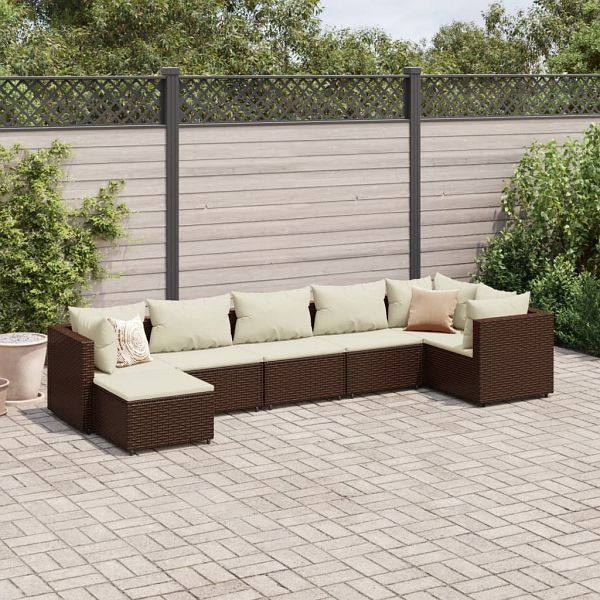 vidaXL 7-teilig Garten-Lounge-Set mit Kissen Braun Poly Rattan, 3308225