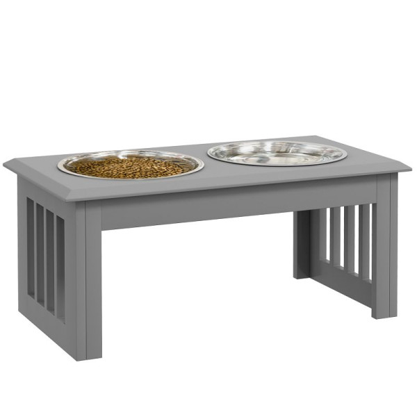 PawHut Hunde-Futterstation, 2 Edelstahlnäpfe, rutschfest, 58,4x30,5x25,4cm, Grau, D08-015V00GY