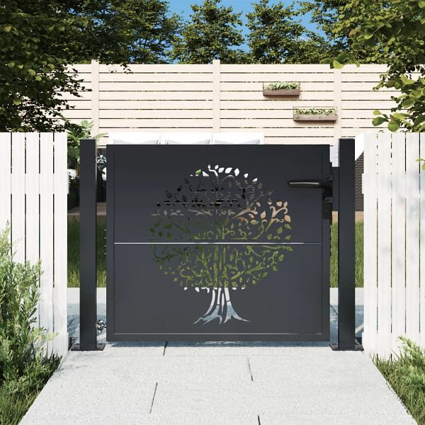 vidaXL Gartentor Anthrazit 105x80 cm Stahl Baum-Design, 153154