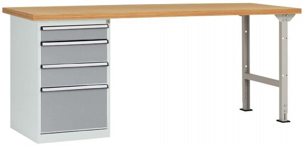 Manuflex Werkbanksystem COMBI Modell 5 mit Multiplexplatte, BxTxH = 2000 x 700 x 840 mm, Alusilber, WC5110.9006