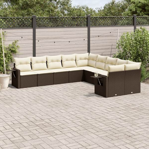 vidaXL 10-tlg. Garten-Sofagarnitur mit Kissen Braun Poly Rattan, UV-beständig, 3253050