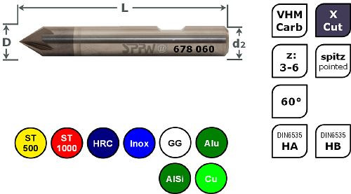 SPPW NC-Entgrater VHM+X.Cut 60° d:6HB L: 57 z:4 Ø6, 6780600600