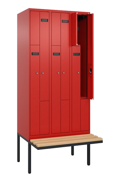 C+P Z-Spind Evolo PLUS, Bank, 6 Fächer, 2120x900x815mm, 3020/3020, Zylinderschloss, Sitzfläche Holz, 0490437-306 S10052