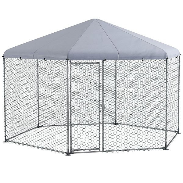 PawHut Hühnergehege mit schattenspendendem Dach, verzinktes Stahl, für 10-15 Tiere, Silber, D51-399V01SR