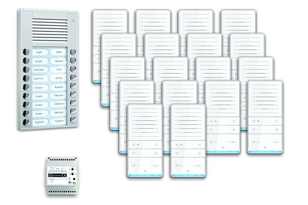 TCS Türkontrollsystem audio:pack AP für 18 Wohneinheiten, mit Außenstation PES 18 Klingeltasten, 18x Freisprecher ISW5031, Steuergerät BVS20, PAAF182/001