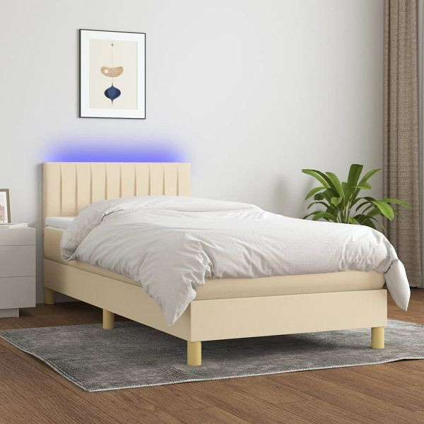 vidaXL Boxspringbett mit Matratze & LED Creme 90x190 cm Stoff, 3133842