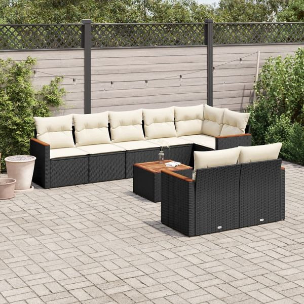 vidaXL 9-teilig Garten-Sofagarnitur mit Kissen Schwarz Poly Rattan, 3258556