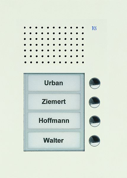 TCS Audio Außenstation Serie PUK 4 Klingeltasten (rechtsbündig), 1-spaltig, UP weiß, PUK04/1-WS