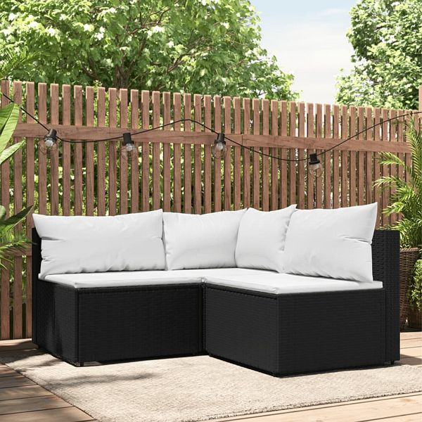 vidaXL 3-teilig Garten-Lounge-Set mit Kissen Schwarz Poly Rattan, 319732