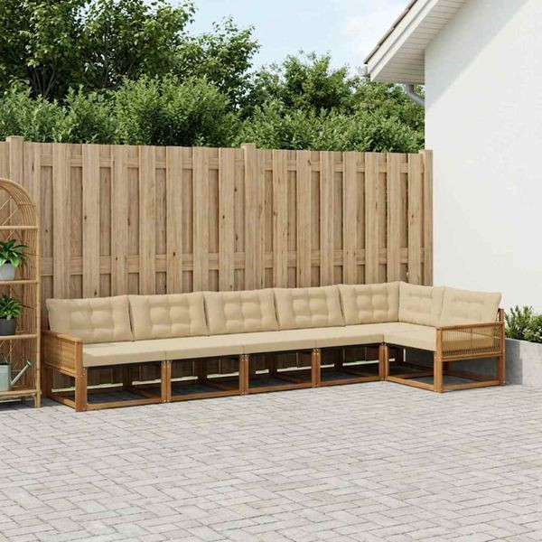 vidaXL Outdoor-Sofagarnitur mit Kissen 6-teilig Natur und Beige, 3381461